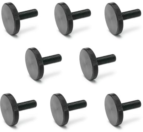 Ganter Normelemente | Flache Rändelschrauben | Rändelschrauben (niedrige Form) | DIN 653-M4-10 | 8 Stück | Stahl brüniert | Gewinde: M4x10