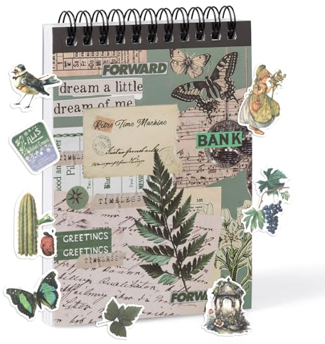 50 Blatt Scrapbook Aufkleber Book Selbstklebend Stickerbuch Dekorative Aufkleber Green Kollektion Design Washi Ästhetische Vintage Aufkleber für Journailing Scrapbooking Kalender DIY Geschenk