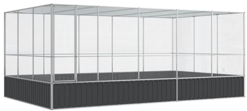 vidaXL Voliere mit Erweiterung, Vogelvoliere mit Stahlgittern Flügeltür, Haustierkäfig für Vögel Kleintier, Vogelkäfig Vogelhaus, Silbern Stahl