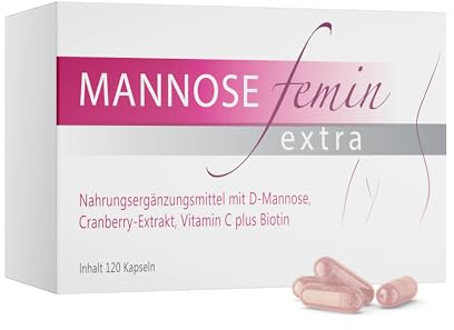 Mannose Femin Extra - 120 Kapseln - D-Mannose und Cranberry hochdosiert als Kapseln mit Pulver - Mit Vitamin C und Biotin für Frauen - Blase - Menopause - Natürlich & Vegan