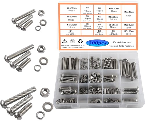 HVDHYY M5 M6 M8 Viti Bulloni e Dadi Set Viti Acciaio Inossidabile A2-70 Dadi Rondelle Assortimento Di Bottoni Cavi con Scatola Immagazzinaggio 310pcs