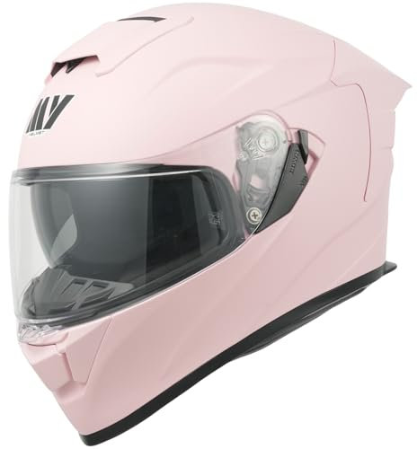 MY Motorrad Integralhelm Vollvisierhelm Mopedhelm mit Sonnenblende für Damen Herren,ECE 22.06 Genehmigung,Modell MY-936 (Matt Rosa, S)