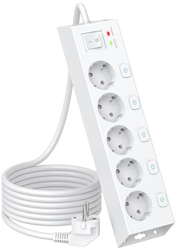 Multiprise 5 Prises avec 5 Interrupteurs Individuelles, Multiprise Electrique Surtension 1050J et Rallonge Electrique 2M