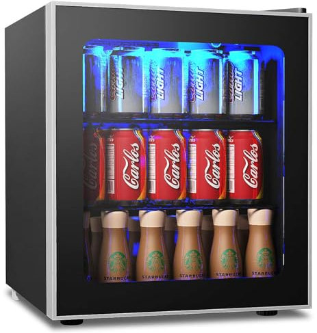RELAX4LIFE 46L Refroidisseur de Boissons 4-16°C avec LED&Porte en Verre&Bac de récupération, Réfrigérateur Rétro de Bière, Mini Rrigo Silencieux pour Cuisine Chambre Bar Boutique