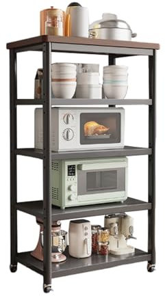 Awoyep Standregal 5 Etagen Küchenregal Bäckerregal: Regal Küche Schmalesregal mit Rollen Lagerregal Mikrowellen Regal Multifunktionale Metallregal Wohnzimmerregal für Küche Büro (Schwarz, 5 Tier)