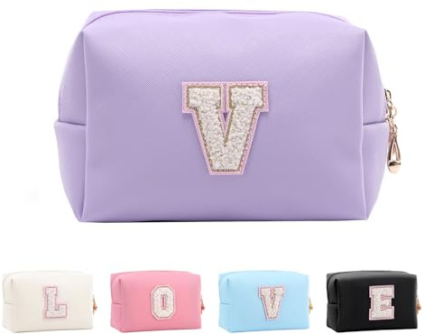 Anntry Make-up-Taschen,personalisierte Initialen-Taschen mit Reißverschluss, wasserdichte Kosmetiktasche aus PU-Leder, Geburtstagsgeschenk für Tochter, Adrette Dinge für Teenager-Mädchen (A-Z)