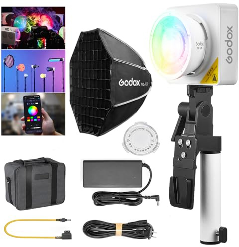 Godox ML100R 110 W RGB LED-videobelysning, 1800K-1000K RGB videobelysningskit, CRI 97+/TLCI 98+, APP-kontroll, USB-C-laddning, 14 FX-effekter, för livestreaming/utomhusfotografering (AK-B02