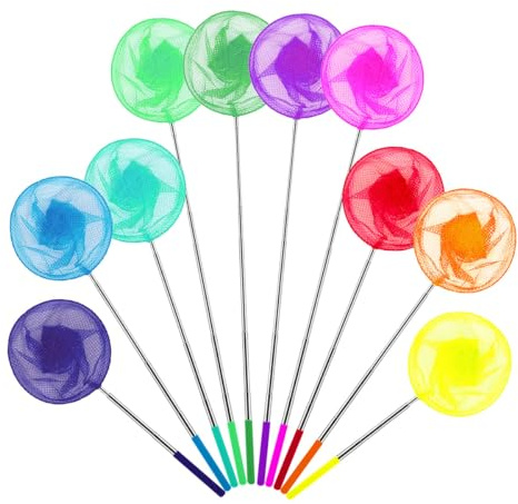 Worown 10 Pack Long Telescopic Butterfly Nets, Extendable Fishing Nets for Kids, 37 to 86 cm nets for Kids Catching Little fish, Crabbing and Insects, Enjoy Beach, Garden, Pool Outdoor (10 Colors)