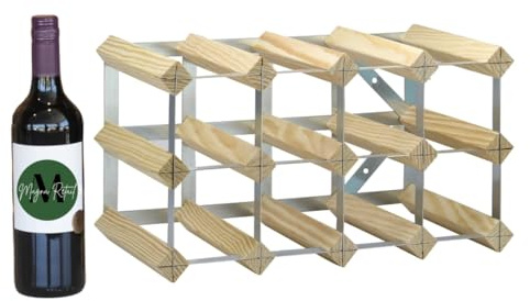 MAGNA RETAIL Metal & Wooden Wine Rack | 10-12 Bottle Shelf Capacity | Wine Racks Free Standing or Wall Mounted | Spirit and Champagne Bottle Holder | Drink Organiser | Home Bar
