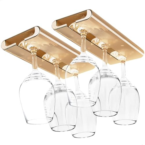 Cuelga Copas,Cuelga Soporte para Copas de Vino Fácil de Manejar Botellero Pared,Sin Agujeros Debajo del Mueble,Adhesivo,Apto para Cocinas,Bares y Restaurantes, Lote de 2 Piezas,Color Marrón Té