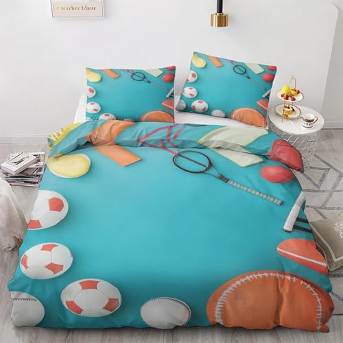 PUOJIEAT Housse de Couette 200x200 Sports de Ballon Parures de Lit 3D Imprimée Douce Literie Set Ballon Réversible Microfibre Housses de Couettes 2 Personnes avec 2 x Taie d'oreiller 65x65 cm e.8661