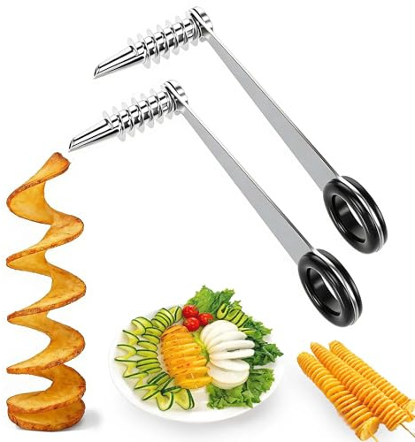 KNUIUYY 2 Piezas Cortador en Espiral de Patatas, Cortador de Verduras en Espiral, Picadora de Verduras con Cuerda, para Barbacoa Patatas Fritas Zanahorias Pepinos