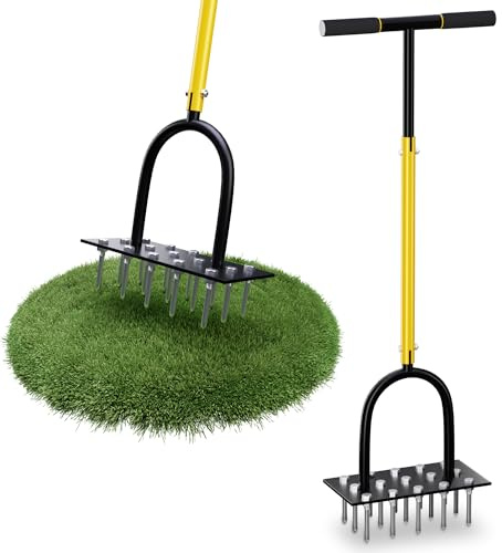 DACKZZM Rasenlüfter Aerifizierer, Kohlenstoffstahl-Rasenlüfter mit 15 Stahlspikes，EIN Rasen lüften Gerät zur Bodenlockerung, geeignet für Rasenflächen in Innenhöfen und Gärten