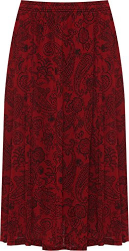 WearAll Plus Womens Paisley Print Midi Skirt Ladies Elasticated Stretch Waist New - Wine - 16-18