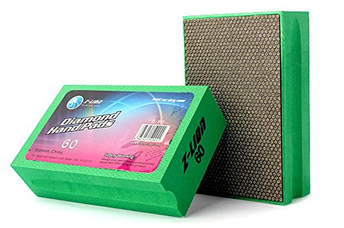 Z-Lion Diamond Hand Polishing Pads Electroplated Blocks Foam Backing for Tile Stone Marble Concrete Ceramics Granite Glass Wet Dry Grit 60
