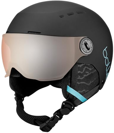 Bollé - Visor Quiz, Casco de Nieve, Casco de esquí, Casco de esquí para niños, Casco con Visera, Pistole en Negro Mate y Azul/Naranja