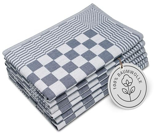 ZOLLNER 6er Set Geschirrtücher Baumwolle in 65x65 cm - extrem saugstarke und robuste Küchentücher - waschbar bis 60°C – in blau kariert - Gastronomiequalität - Oeko Tex® Zertifiziert