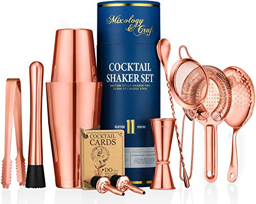 Mixology & Craft Ensemble shaker à cocktail – Kit d'accessoires de bar 11 pièces avec shaker Boston lesté, passoire, doseur et plus encore – Outils de barman à domicile, accessoires pour barman,