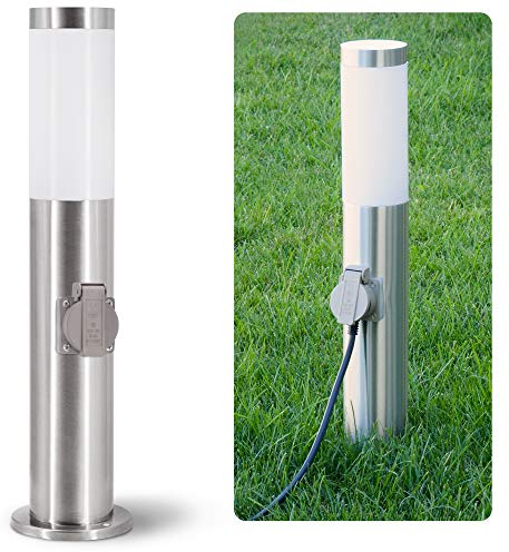 linovum BOSEA-S Außenleuchte mit Steckdose & E27 Sockel - Energiesäule 50cm Edelstahl Außenbereich Stromsäule mit Licht IP44