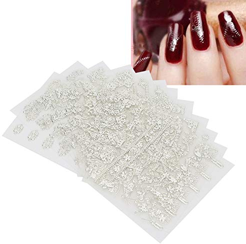 Selbstklebende 3D-Design Nail Art Aufkleber, 12 Stück Exquisite Muster Nail Art Abziehbilder DIY Nagelaufkleber Maniküre Dekoration Werkzeuge Nagelsticker Selbstklebend (Silber)