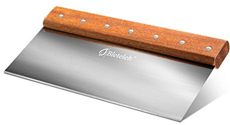 Bleteleh 10-inch Long Bench/Dough Scraper, Stainless Steel Blade, Commercial Kitchen Tool with Wooden Handle (10-inch long)