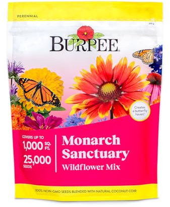 Burpee Wildflower Mix Monarch Sanctuary Seeds | 25,000 Non-GMO Seeds, 3 Types of Butterfly Weed Plus Cornflower, Lupine, Echinacea, and More | Pollinator Garden Attracts Monarch Butterflies
