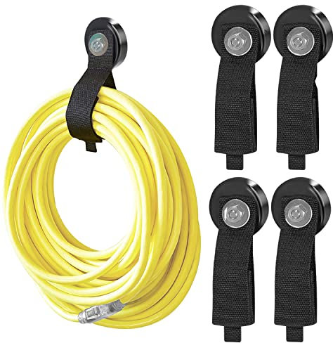 JEEJINYAN® 4 PCS Heavy Duty Magnetic Hooks, Magnetic Garage Hooks, Magnetic Tool Holder, Tool Organization Cord Strap for Cars, Garage, RV, House, Ropes