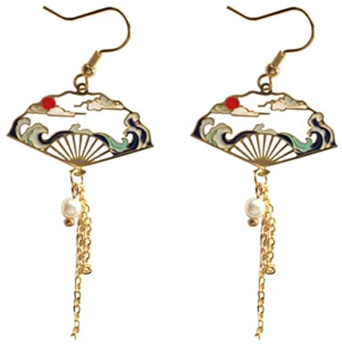 RORPOIR Boucles D'Oreilles Eventail En Alliage Avec Franges Pour Femmes Style Ethnique Élégant Accessoires Pendantes Adaptées Pour Fête Saint-Valentin Et Usage Quotidien