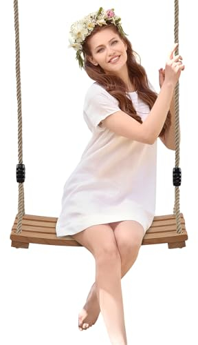 AnExer Wood Tree Swing Seat, Wood Swing Seat, 16.5x7.9 inch Wooden Swing Sets Length Adjustable for Children Adult in the Garden,Yard Indoor Outdoors