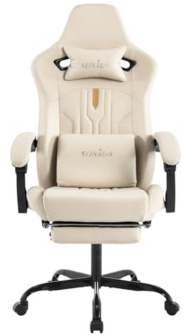 Gaming Chair with Footrest Ergonomic Computer Chair Massage Lumbar Cushion, Racing Video Game Chair Adjustable Rocker Recliner Executive Office Desk Chair Pu Leather for Adults