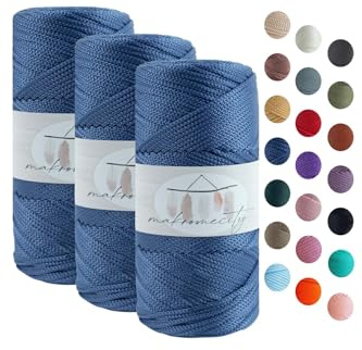 Makromecity 3 brins de fil macramé 2 mm x 115 m de qualité supérieure en polyester pour bricolage, décoration d'intérieur, plateau, sac à bandoulière, sac à main, chaîne de tétine, 20 couleurs