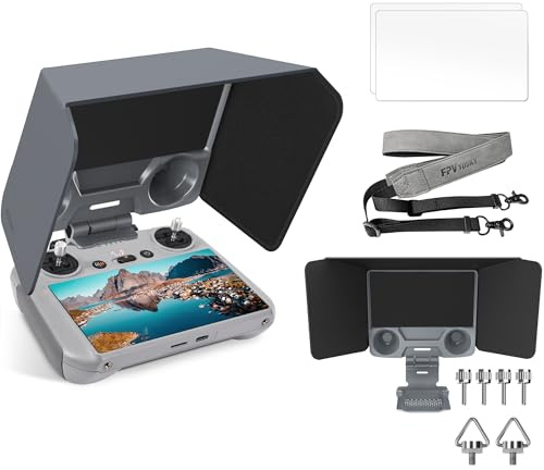 FPVtosky RC 2 Controller Schutz Kit für DJI Mini 4 Pro, 3-in-1 Combo Kit mit RC 2 Sonnenschutzabdeckung, Halsschnur und Bildschirmschutz aus gehärtetem Glas, Grau