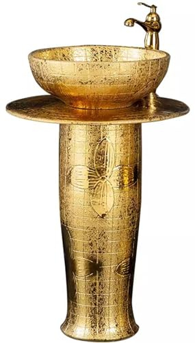 ZTGL Rund Waschbecken mit Säule Keramik Standwaschbecken Waschtisch Säule Badmöbel Modern Freistehendes Waschplatz für Drinnen und Draußen,Sink only