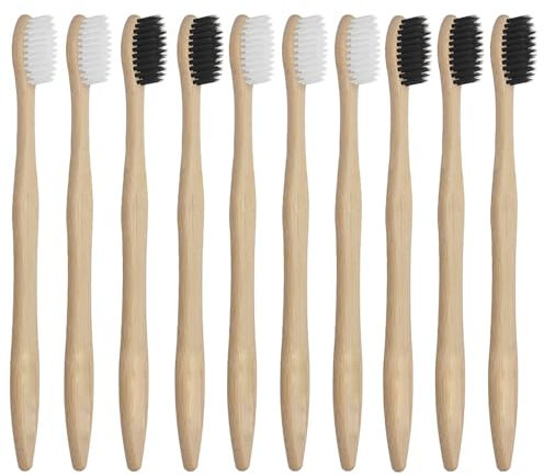 iLamvie 10 Stück Bambus-Zahnbürsten,Umweltfreundliche Zahnbürsten,6 Weiche Borsten+4 Hartes Borsten,100% Bpa Freie,Biologisch Abbaubare Zahnbürsten, Natürliche Holzzahnbürste