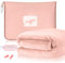 flintronic Couverture de Voyage Avion, 2 en 1 Couverture et Oreiller de Voyage Doux et Chaud, avec Masque de Sommeil et Bouchons d'oreille, avec Pince de Sac à Dos, pour Avion, Voiture, Bureau - Rose