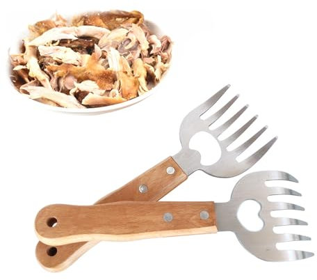 Griffes de Barbecue, Viande Griffes, Griffes pour Déchiqueter la Viande, Meat Claws, Acier Inoxydable pour Griffes de Viande, pour Déchiquetage et Mélanger Porc Poulet, Bœuf, Poignée en Bois