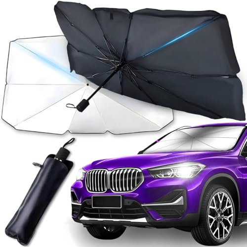 Retoo Parasol Coche 123x65 Cm, Parasol Plegable para Parabrisas, Protección Solar UV, Mango Flexible, Sombrilla Coche Delantera Universal para Interior