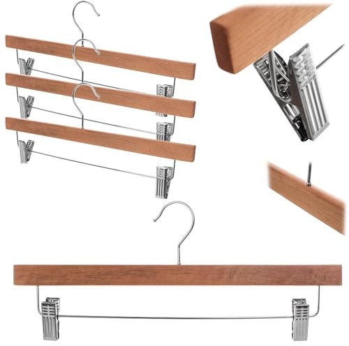 KADAX Lot de 3 cintres en bois avec pinces, cintres pour jupes, vestes, pantalons, cintres pour costumes, vêtements en bois, cintres pour pantalons (modèle 1)
