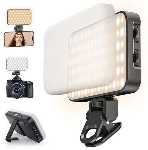 Luz para selfie con difusor suave y soporte integrado – Luz recargable con clip de 96 LED, adecuada para teléfono móvil, iPhone, cámara y portátil, para maquillaje, TikTok, vlogs y videollamadas