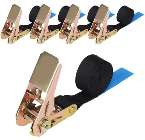 5 Stück Spanngurte mit Ratsche, Zurrgurt, Schwarz Spanngurte 25mmx2m mit 800kg Tragkraft Verstellbarer Ratschengurt Set,Für Fahrräder,Trolleys,Motorrad Gepäck,nach DIN EN 12195-2 (Schwarz, 25mmx2m)