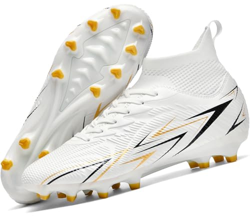 situkeke Scarpe da Calcio Uomo FG AG Tacchetti Professionale Scarpe da Calcetto Adolescenti Calzature da Calcio Ragazzo Scarpe per Competizioni e Allenamento,White,EU41