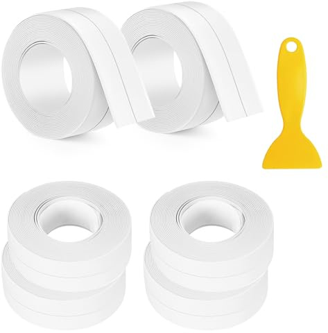 6 Rollen Dichtungsband Selbstklebend, Wasserdichtes PVC Dichtband für Badezimmer Toilette Badewann Küche Waschbecken Wandecke, mit Dichtungswerkzeug (38 mm x 3.2 m)