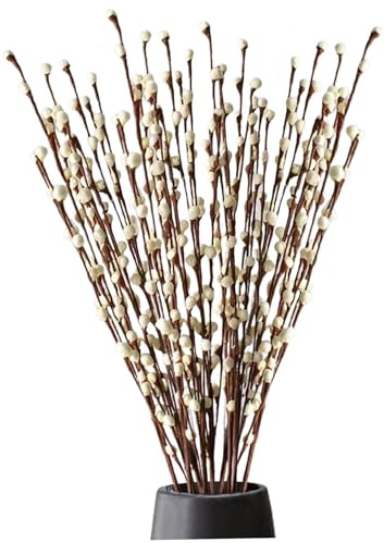 Muzrunq Ramas de Sauce para jarrones, 14 Unidades por Manojo de Ramas de Sauce de Tallo Largo de 33 Pulgadas, Artificiales Reutilizables con Flores Blancas-