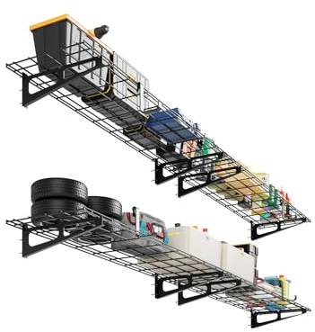 RBFGYIOP Set 2 Mensole Porta Attrezzi Da Parete Per Garage – Scaffali Industriali in Metallo, Portata 800kg – Ideale Per Officina, Magazzino, Cantina – Organizzazione Spazi, 2x4/2x6 ft