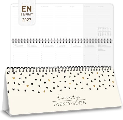 Häfft® Calendrier de bureau international 2027 horizontal Golden Hearts