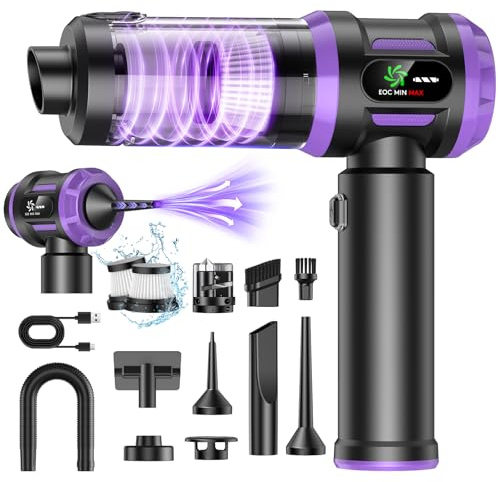 Aspirapolvere Senza Fili, 22000Pa 5 IN 1 Aspirapolvere per Auto Portatile con Batteria Ricaricabile 120 W Motore Brushless, 2 Filtri HEPA Lavabili Riutilizzabili per Casa Auto Ufficio Peli Domestici