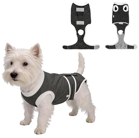 PawSailor hundbody enligt OP för hundar och hanar, OP-body hundar kastrationsskydd & läckageskydd hundbody, mjuk OP skyddsoverall alternativ till tratt för små medelstora hundar, grå XL