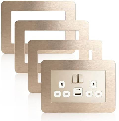 4Pcs Double Socket Surround,Self Adhesive Light Switch Plates Frame