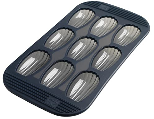 MASTRAD - Moule 9 Madeleines - 100% Silicone Premium - Anti-Adhésif - Maintien Parfait - Gris Fumé