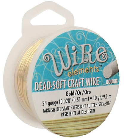 The Beadsmith Wire Elements Craft Wire – Tarnish Resistant, Soft Temper, Round, Gold Color – 0.51mm, 24 Gauge, 10 Yard Spool – Jewelry Making, Wire Wrapping, Floral, & Other DIY Crafts